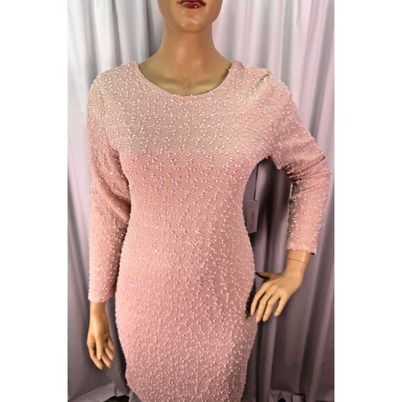 Jennifer Lopez XXL Pink Textured Sequin Sheath Dress Long Sleeve Party Cocktail - Picture 3 of 16